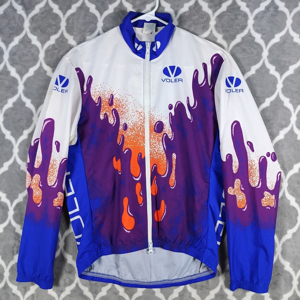 Voler Cycling Windbreaker Men XS Blue Purple Splatter Graphic Zip Up Jacket VTG